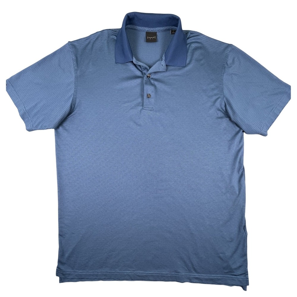 Dunning Golf Polo Mens L Blue Micro Stripe‎ Performance Short Slv Stretch Shirt